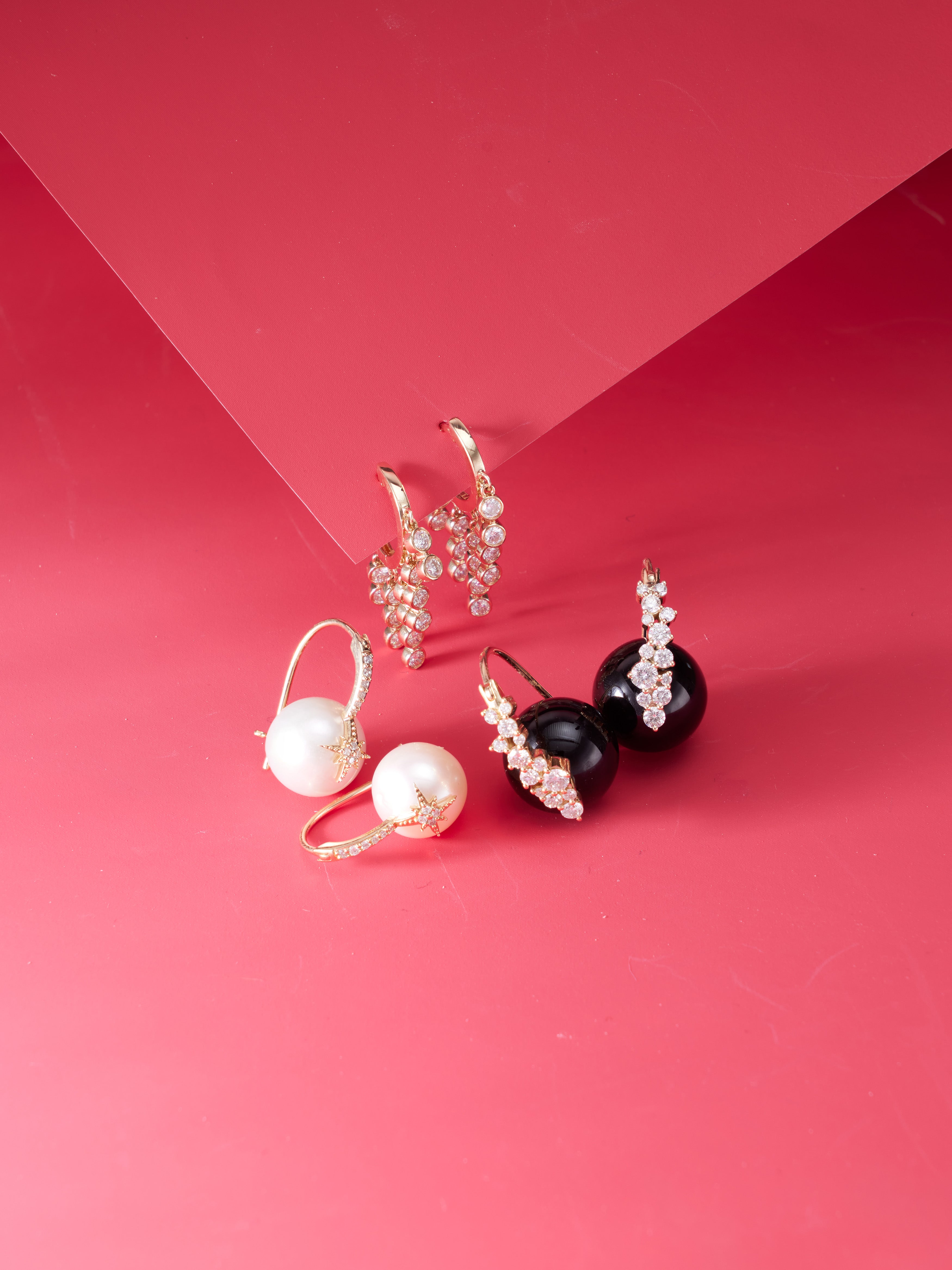 Onyx & Diamond Bezel Set Shepherd Hook Earrings in 9ct Yellow Gold