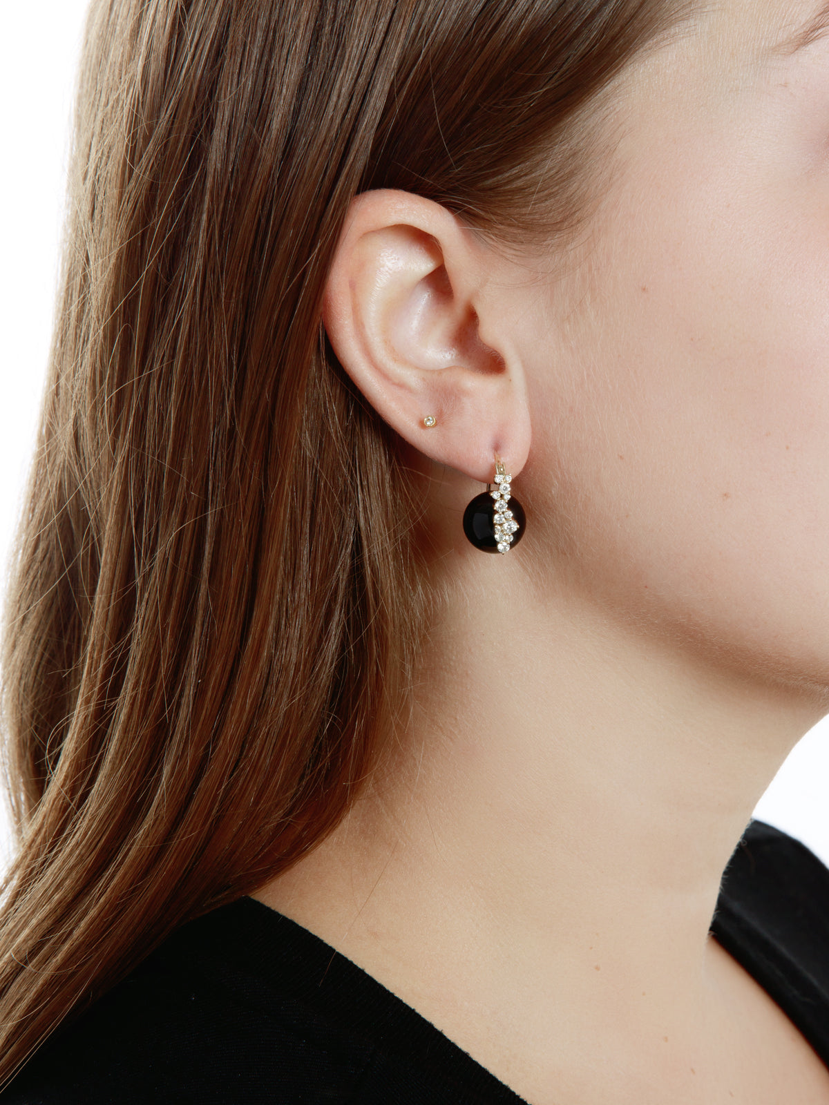 Onyx & Diamond Bezel Set Shepherd Hook Earrings in 9ct Yellow Gold main image 1