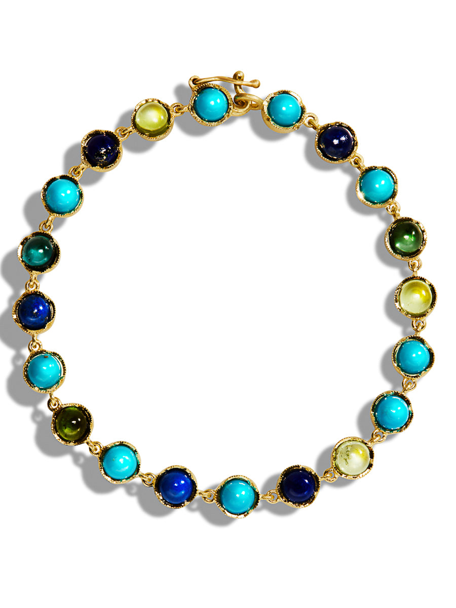 Turquoise, Green Tourmaline, & Lapis Petite Classic Link Yellow