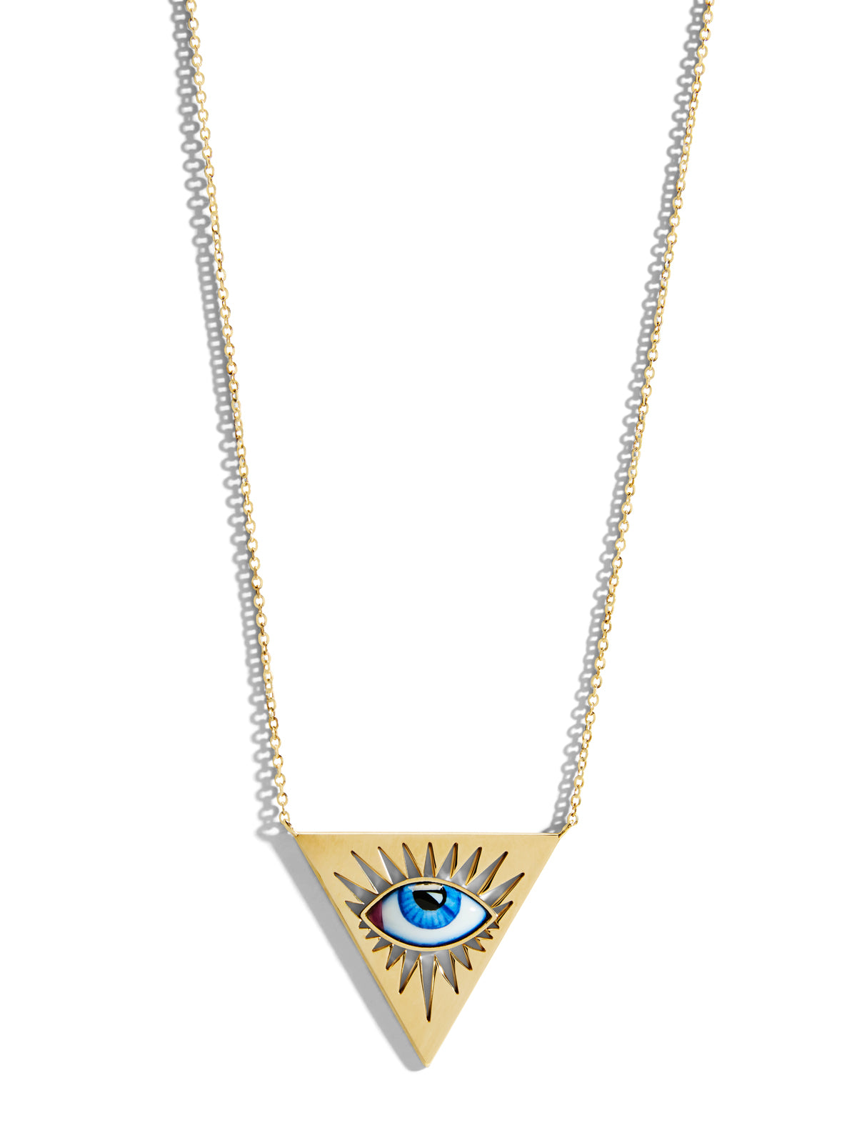 Small Blue Enamel Triangle Evil Eye Yellow Gold Necklace Ylang 23