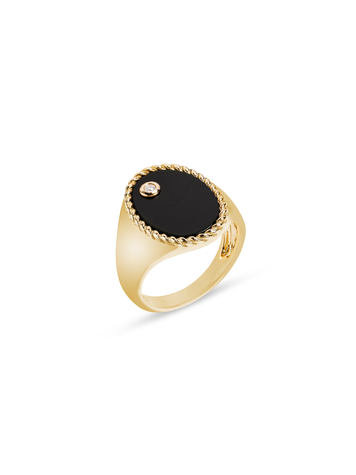 Oval Onyx Cheveliere Yellow Gold Signet Ring - Main Image