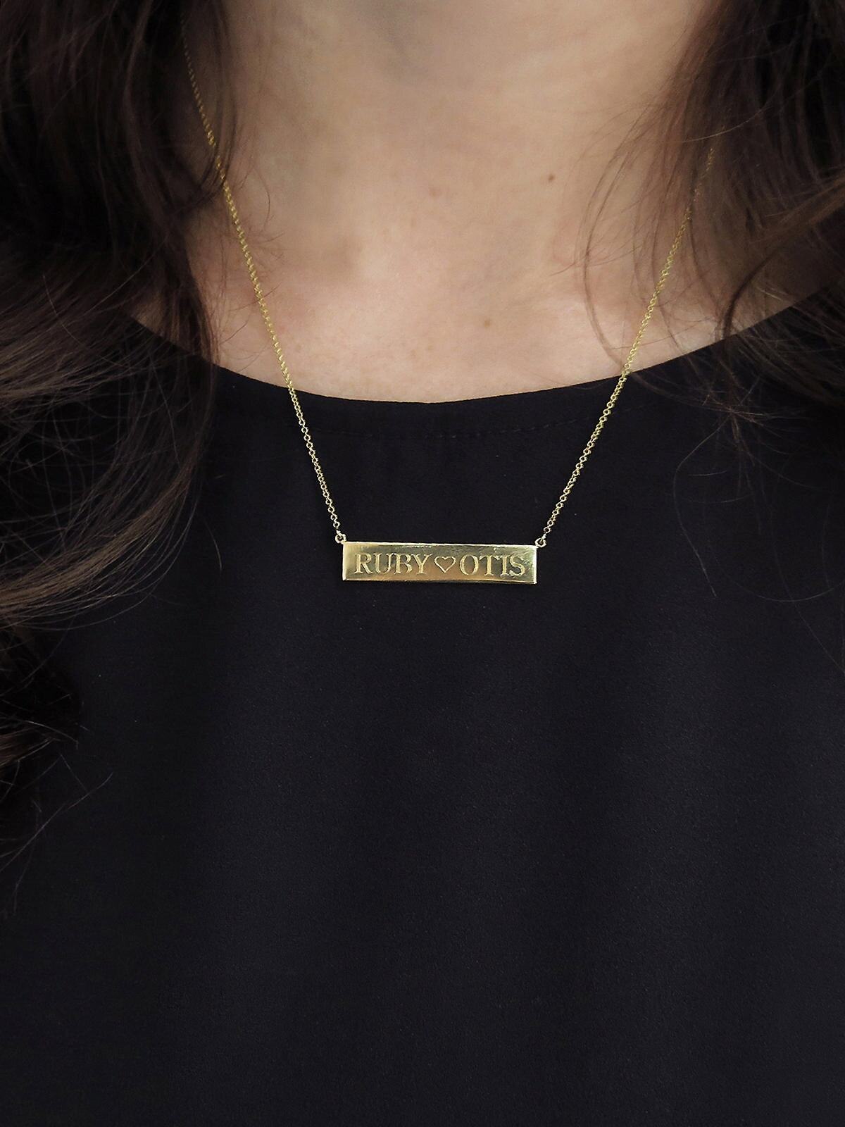1 Side Engraving, 18-in. Personalized Yellow Gold Nameplate Necklace