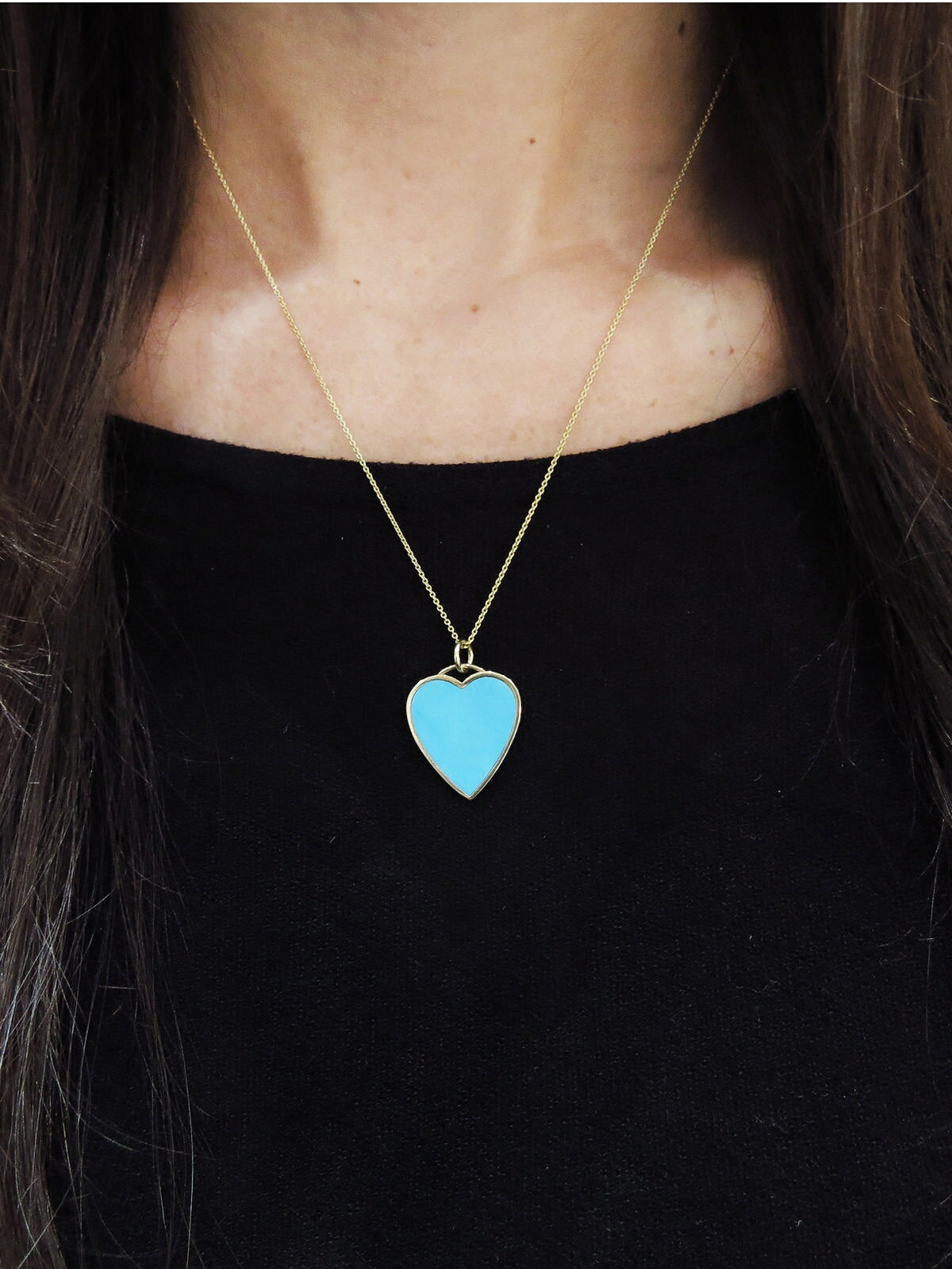 Turquoise Inlay Heart Yellow Gold Necklace | Ylang 23