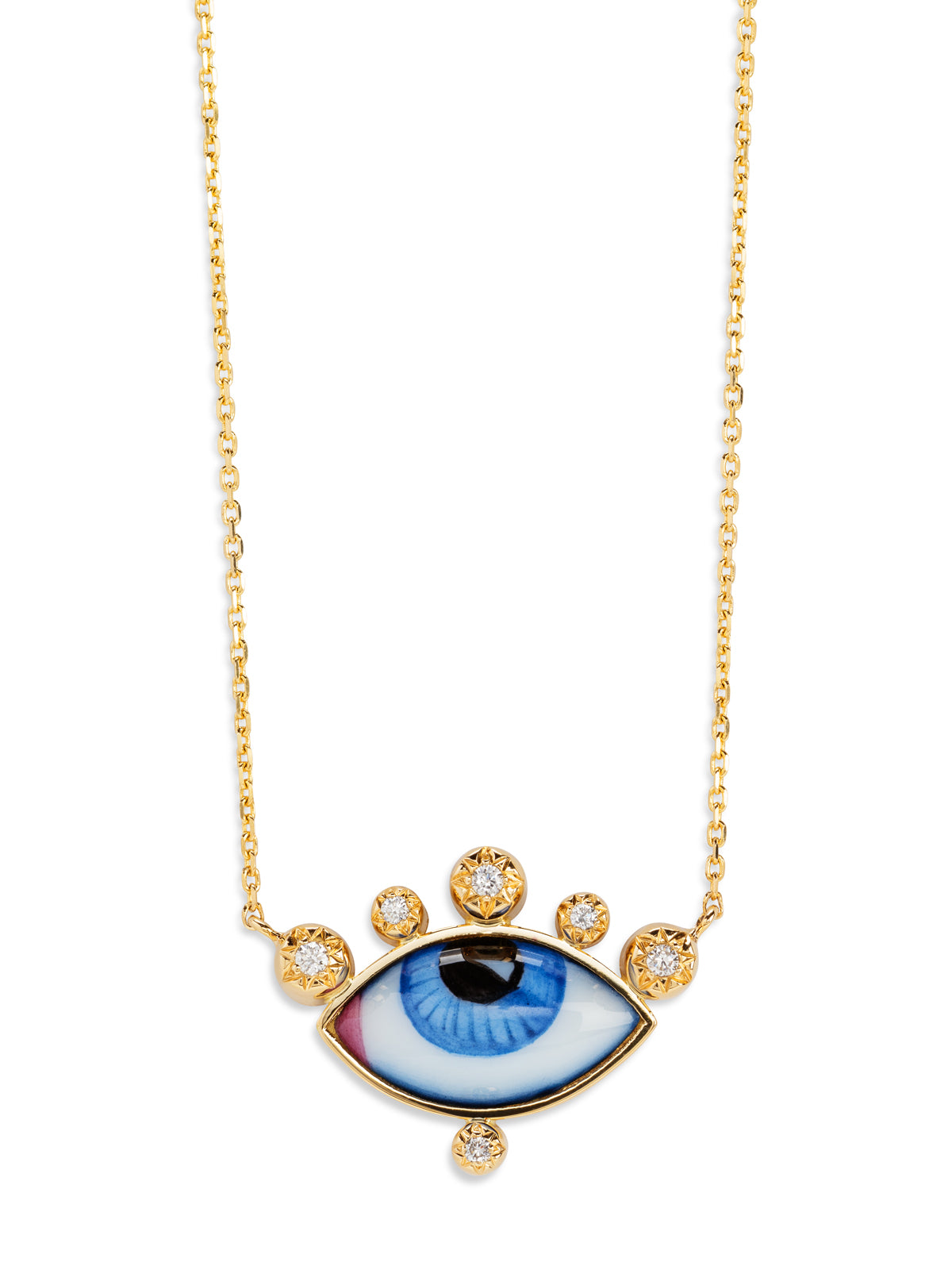 Small Diamond, Tsavorite, and Green Enamel Evil Eye Yellow Gold