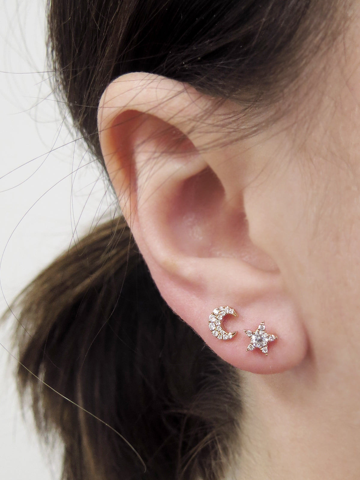 Large Rose Gold Diamond Moon Threaded Single Stud Earring, Maria Tash