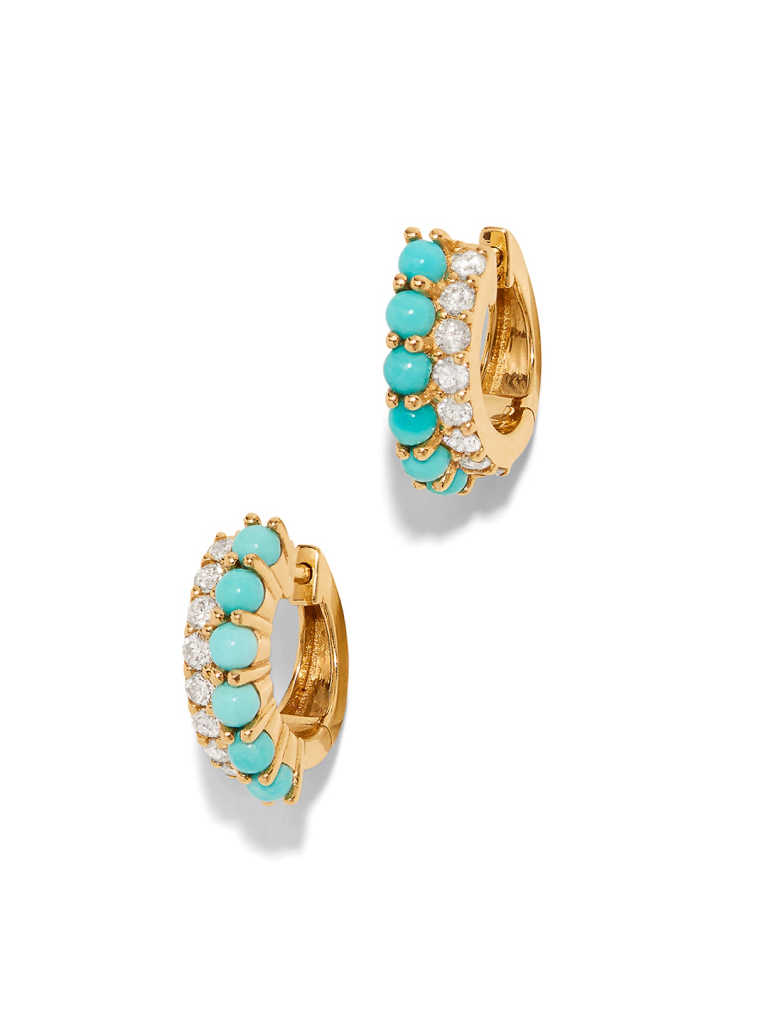 Turquoise Diamond Yellow Gold Huggie Hoop Earrings