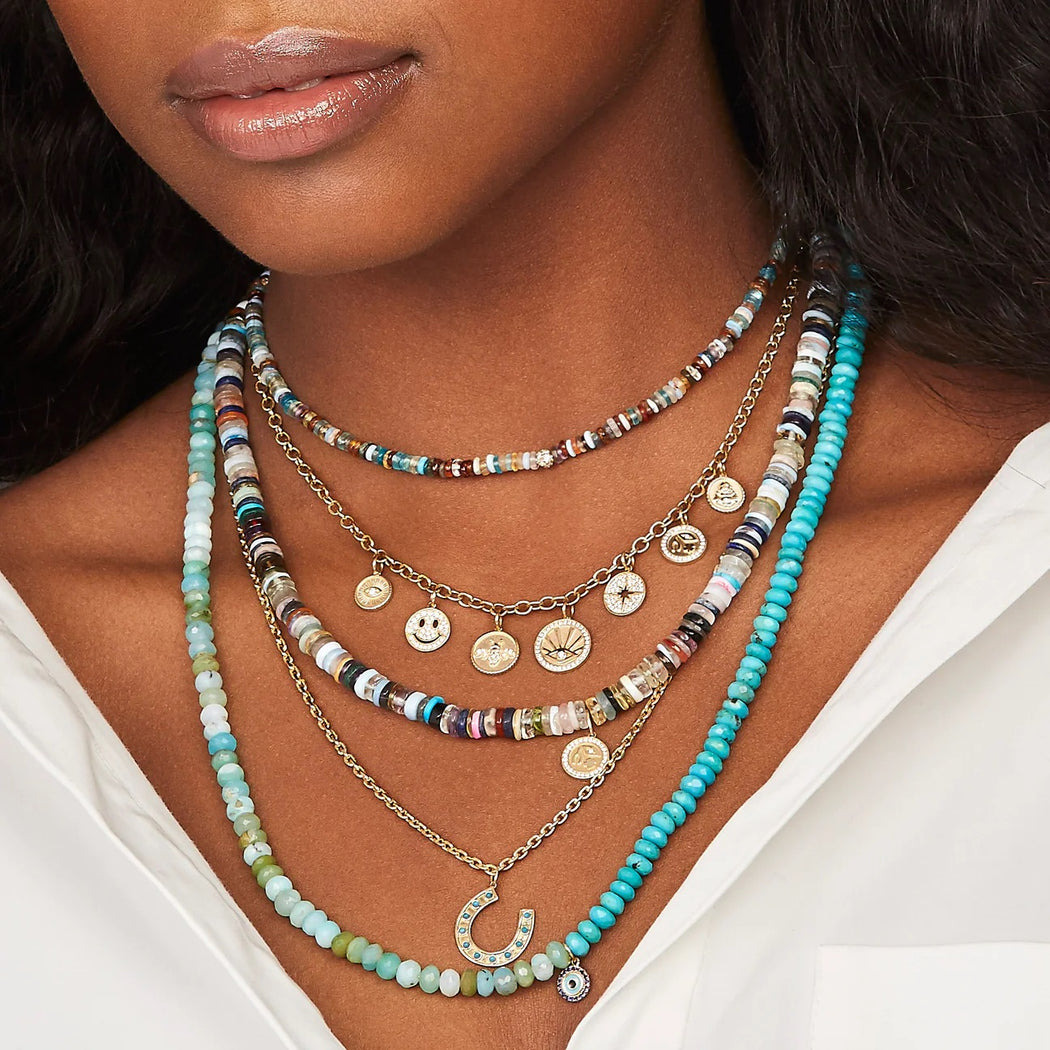 Pave Ball On Rainbow Heishi Beaded Necklace