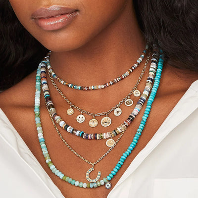 Pave Ball On Rainbow Heishi Beaded Necklace