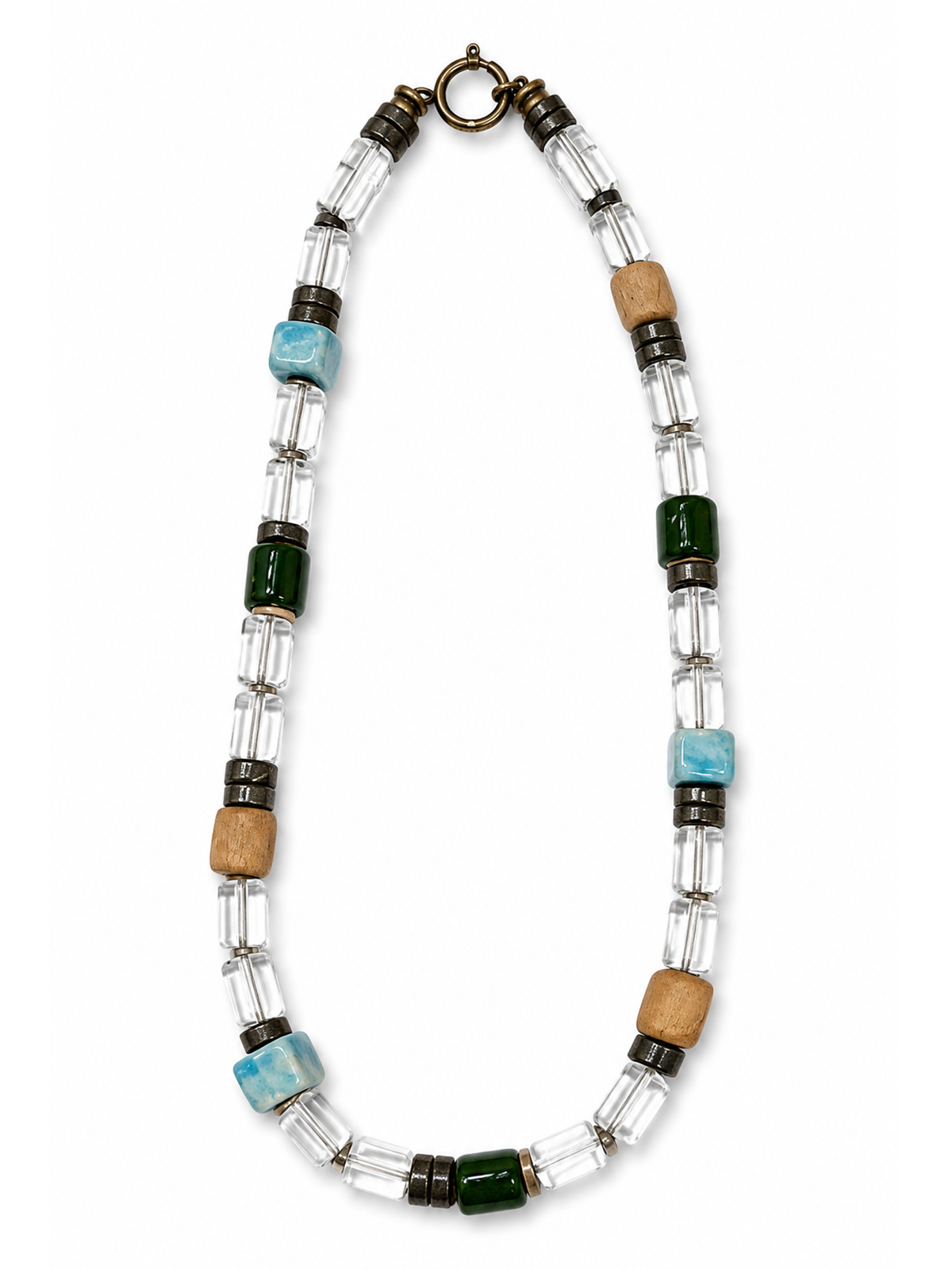 Blue Short Ribbon Beaded Necklace