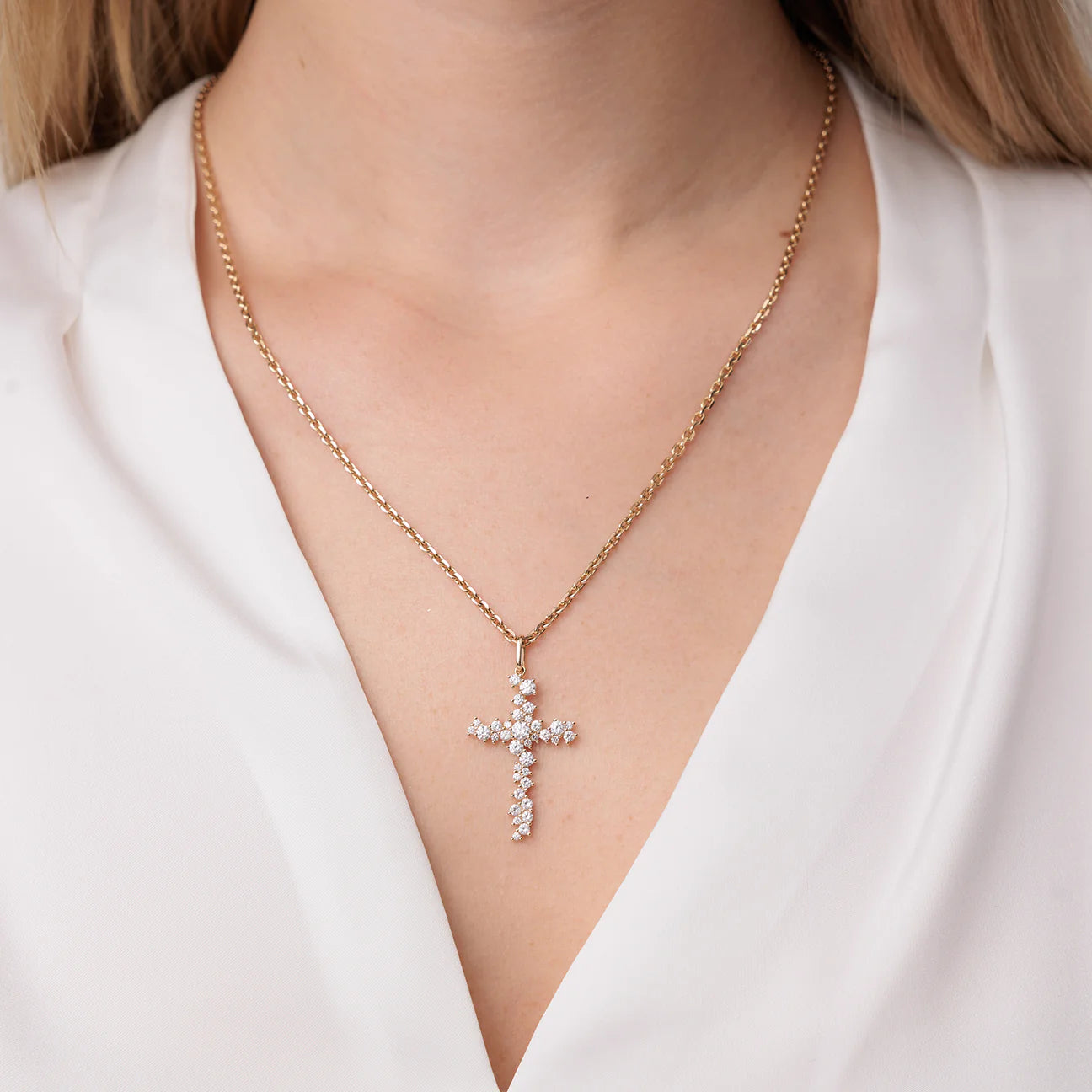 Diamond Cocktail Cross Yellow Gold Necklace