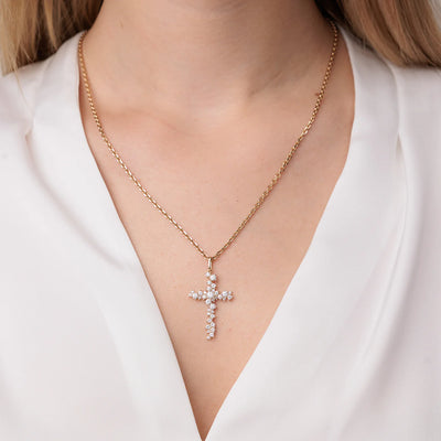 Diamond Cocktail Cross Yellow Gold Necklace