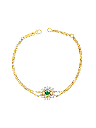 Emerald Mini Evil Eye Yellow Gold Bracelet