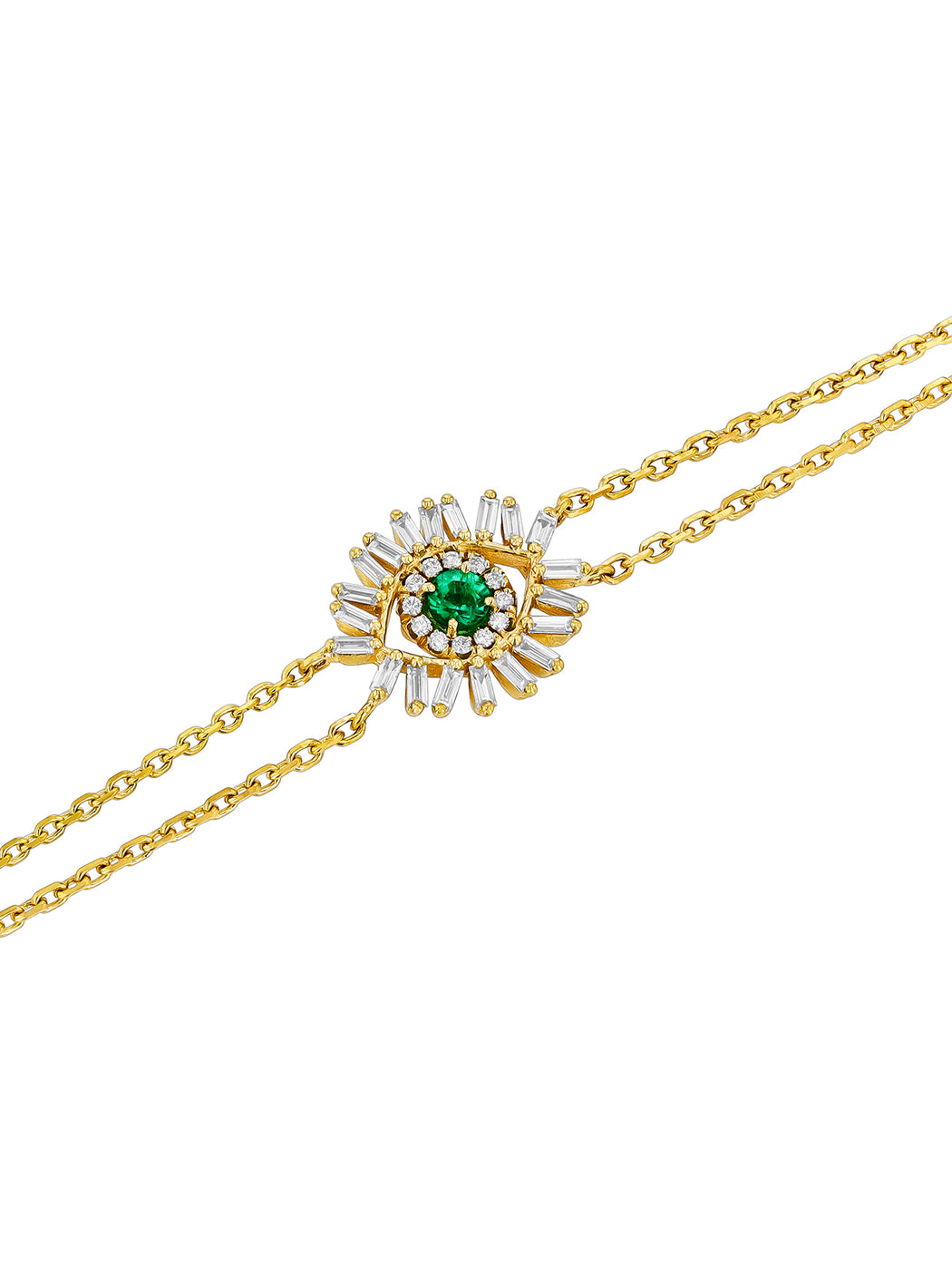 Emerald Mini Evil Eye Yellow Gold Bracelet