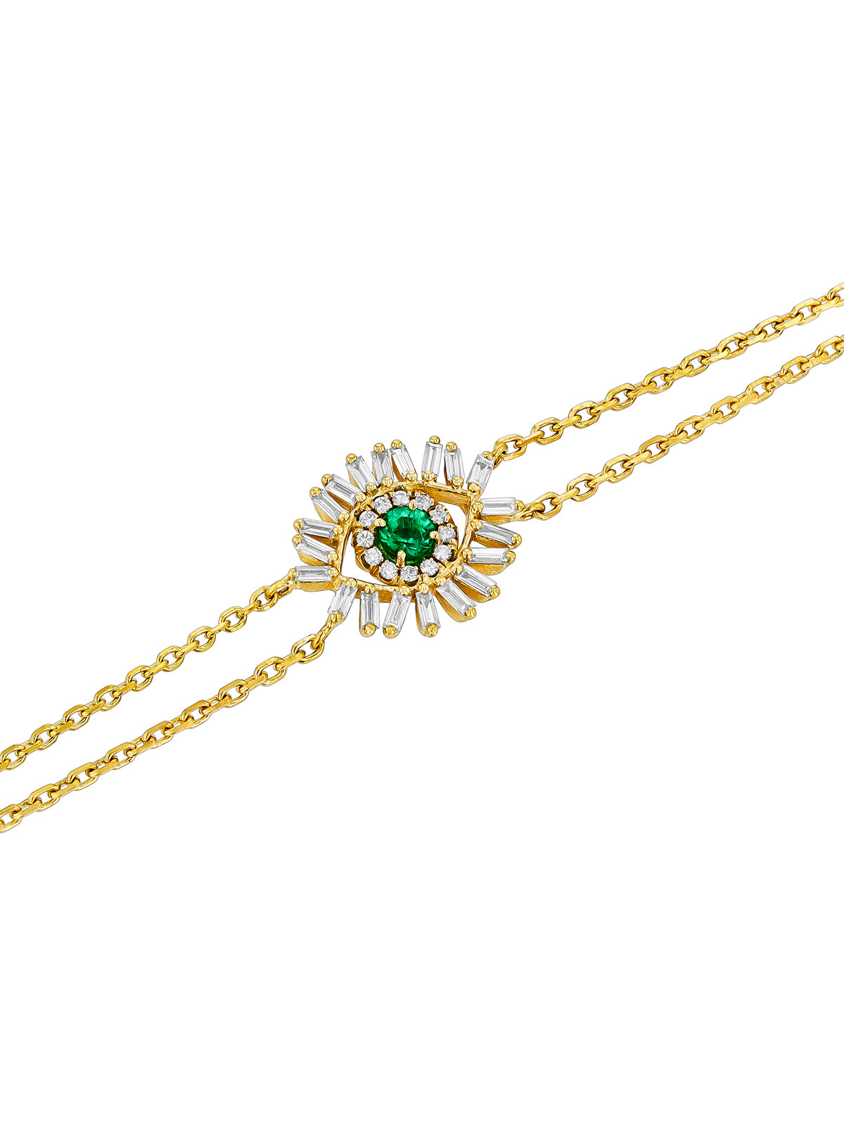 Emerald Mini Evil Eye Yellow Gold Bracelet