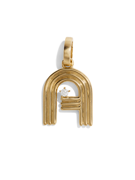 Groovy Diamond Initial Hinged Yellow Gold Charm