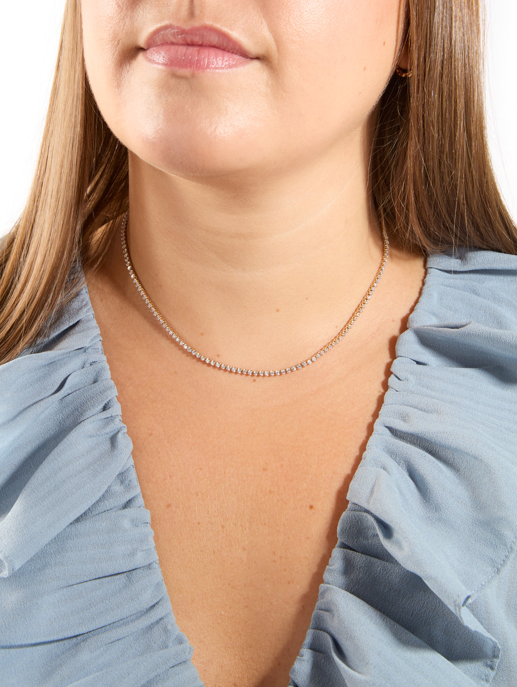 Round Diamond Half Riviera Yellow Gold Necklace