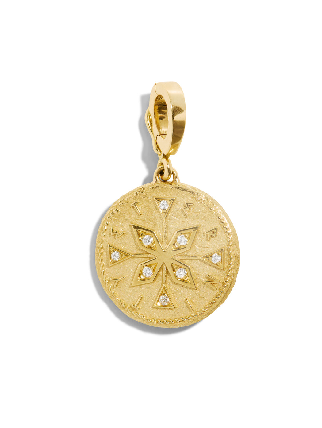 Diamond Small Compass Coin Yellow Gold Charm
