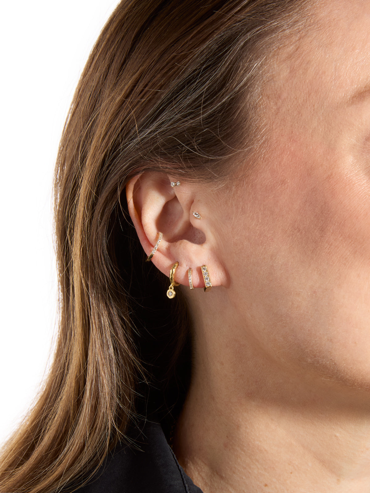 Mosaic Diamond Yellow Gold Hoop Earrings