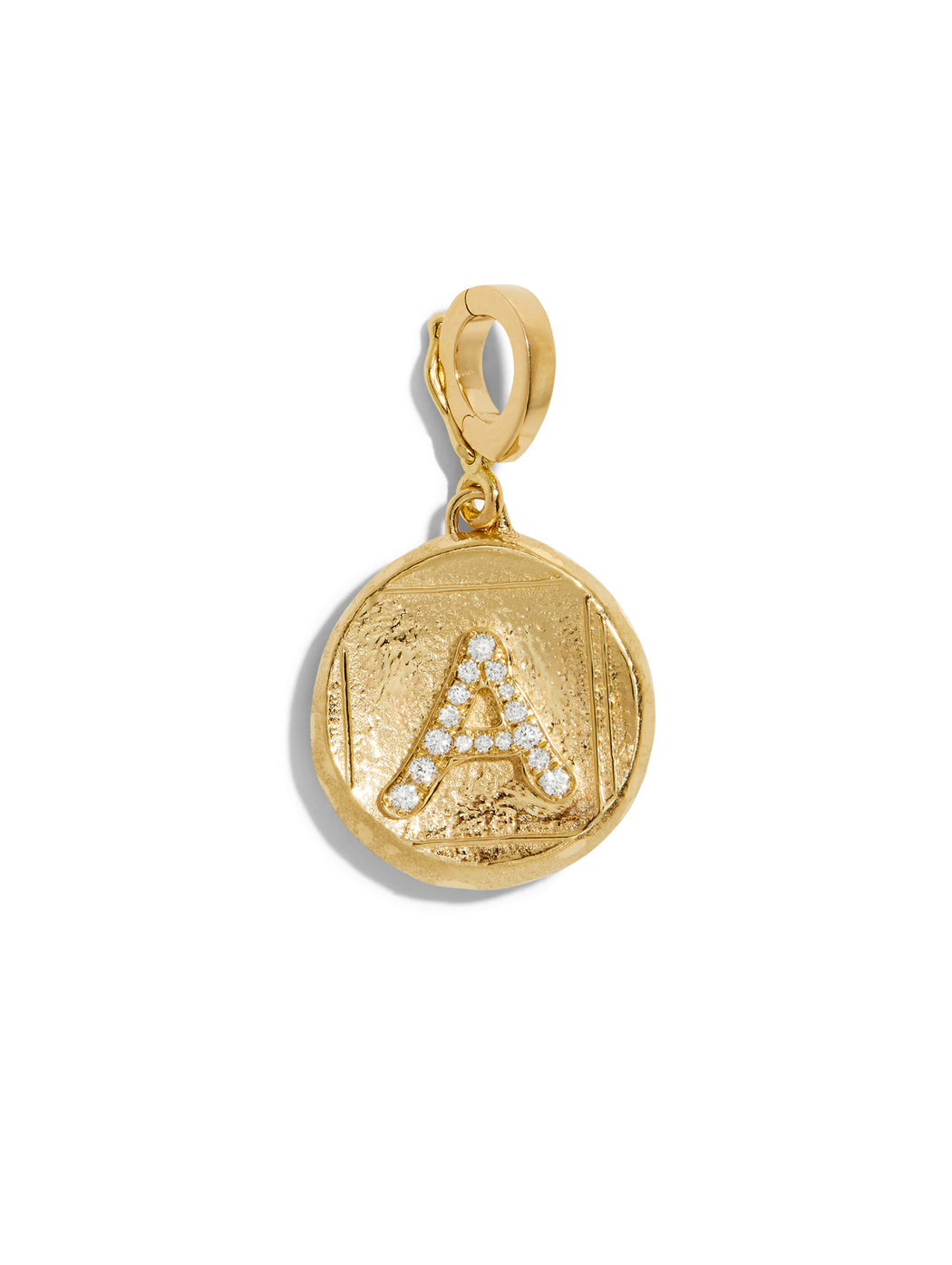 Signature Pave Initial Small Coin Yellow Gold Charm