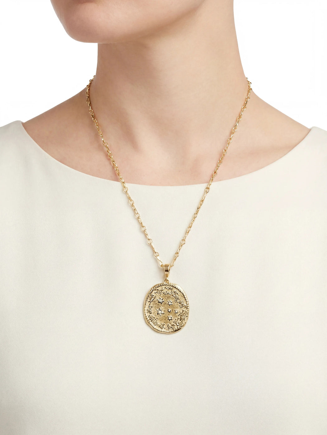 Diamond Large Zodiac Wheel Coin Yellow Gold Charm