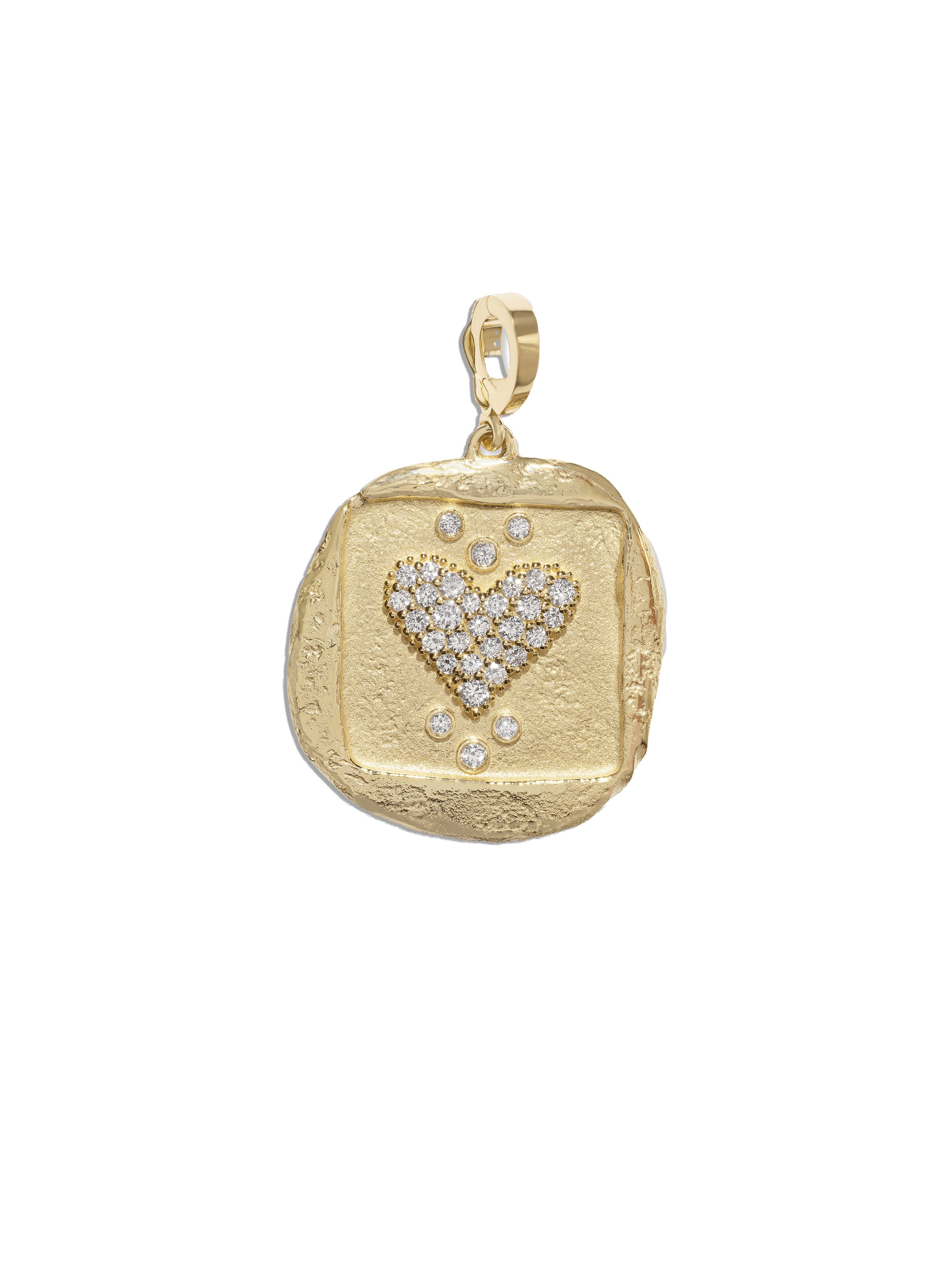 Large Amour Pavé Diamond Heart Yellow Gold Coin Charm