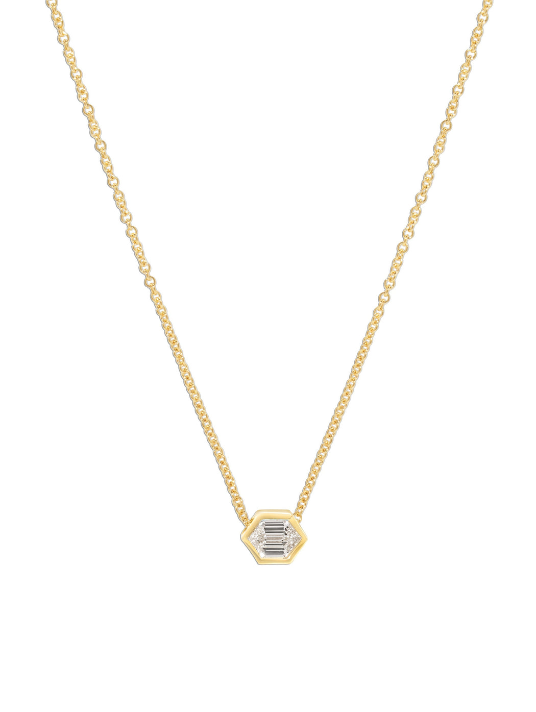 Trace Elongated Hexagon Diamond Yellow Gold Necklace