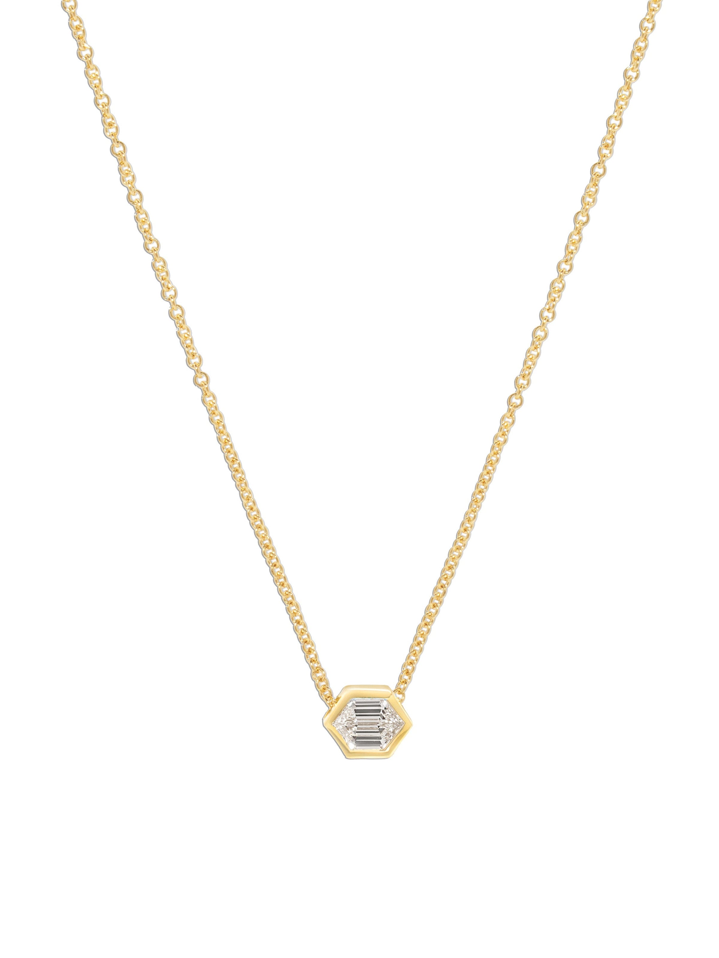Trace Elongated Hexagon Diamond Yellow Gold Necklace