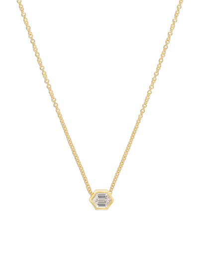 Trace Elongated Hexagon Diamond Yellow Gold Necklace