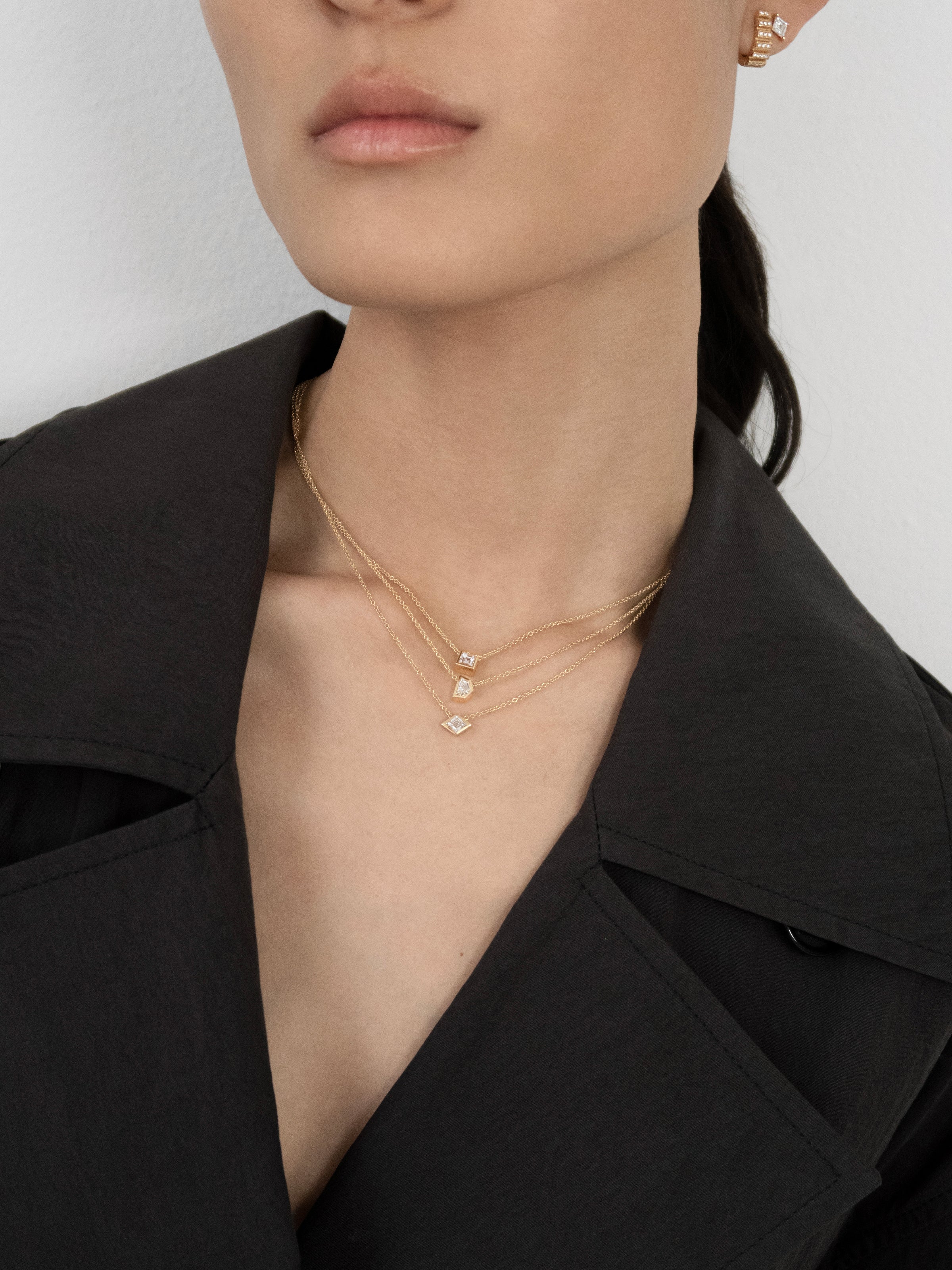 Trace Elongated Hexagon Diamond Yellow Gold Necklace