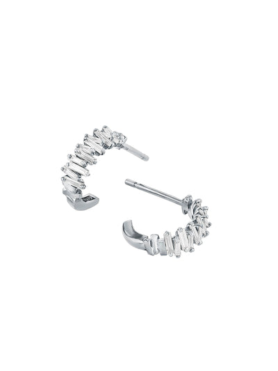 Classic Diamond Zig Zag White Gold Mini Hoop Earrings