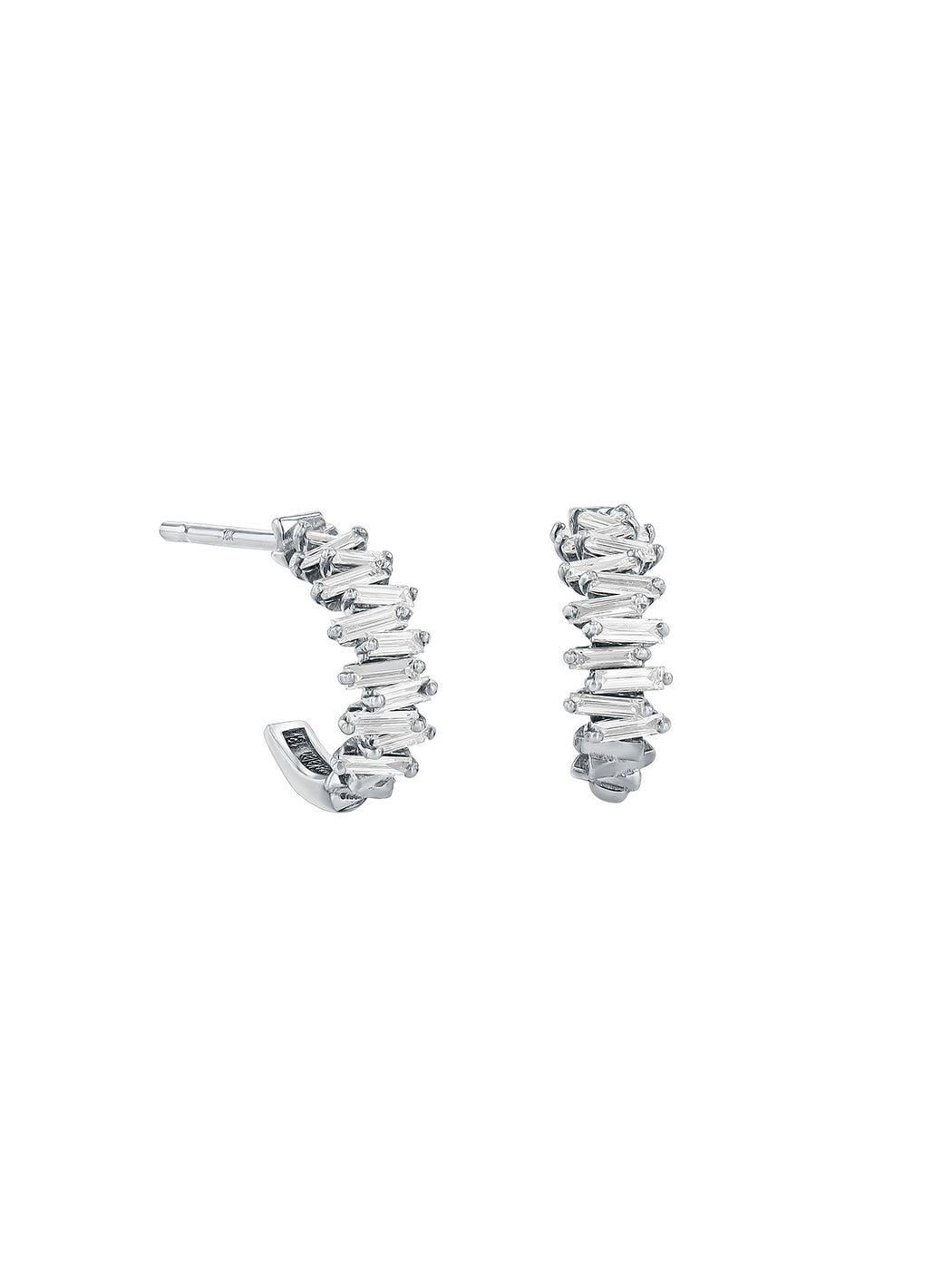 Classic Diamond Zig Zag White Gold Mini Hoop Earrings
