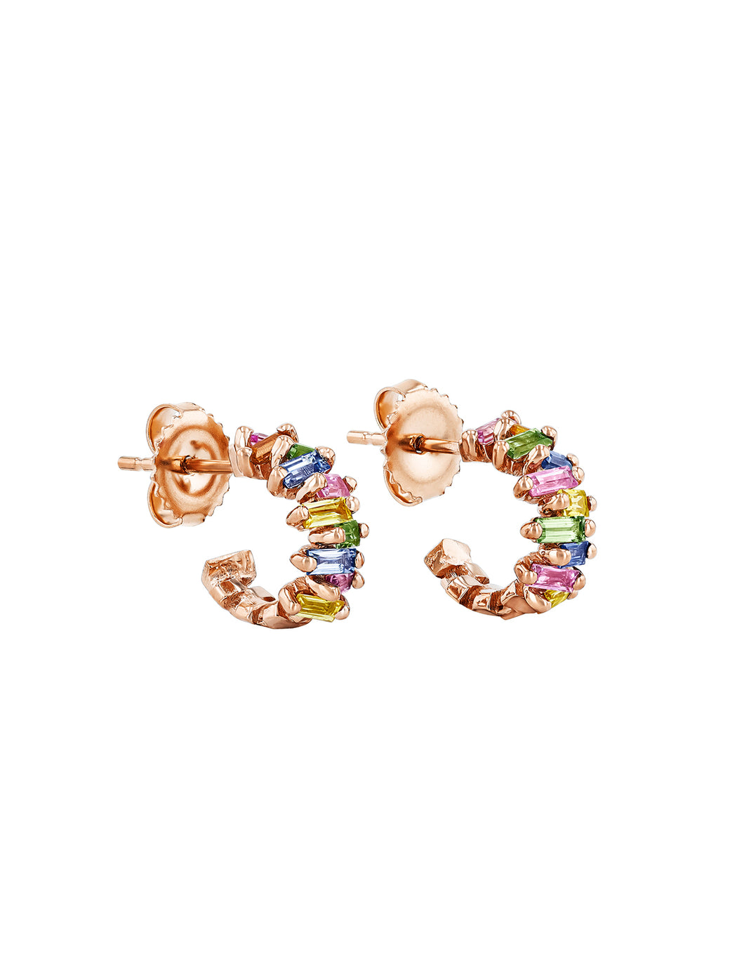 Zigzag Pastel Sapphire Rose Gold Mini Hoops
