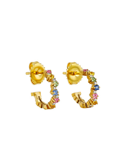 Princess Cut Staggered Pastel Sapphire Yellow Gold Mini Hoops