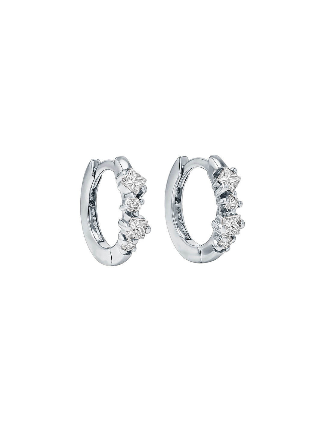 Princess Cut White Gold Huggie Hoops
