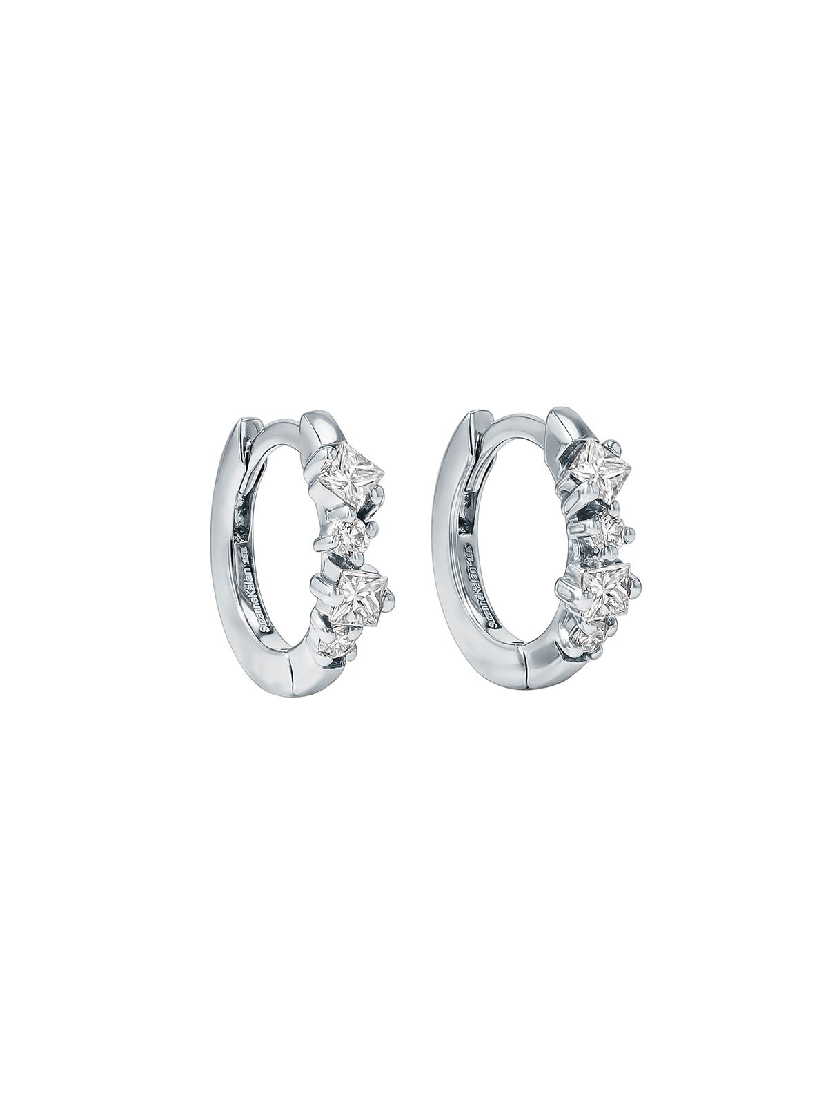Princess Cut White Gold Huggie Hoops