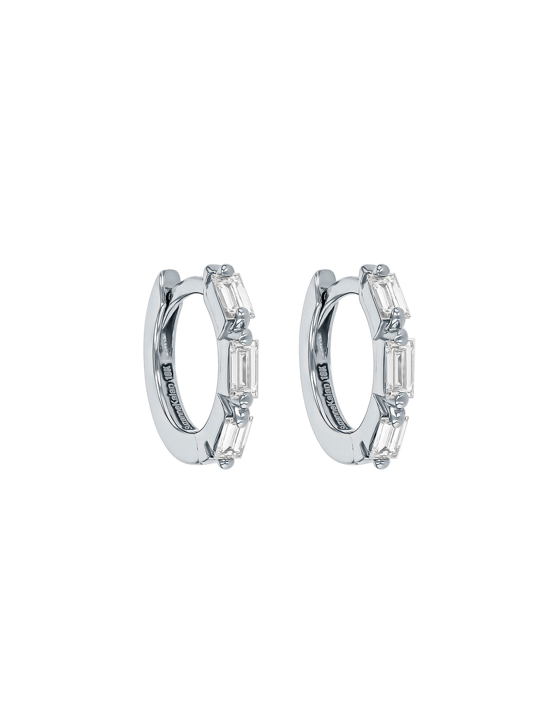 Bold Triple Diamond White Gold Huggie Hoops