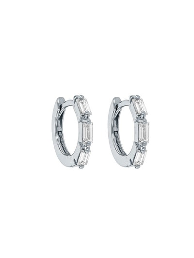 Bold Triple Diamond White Gold Huggie Hoops
