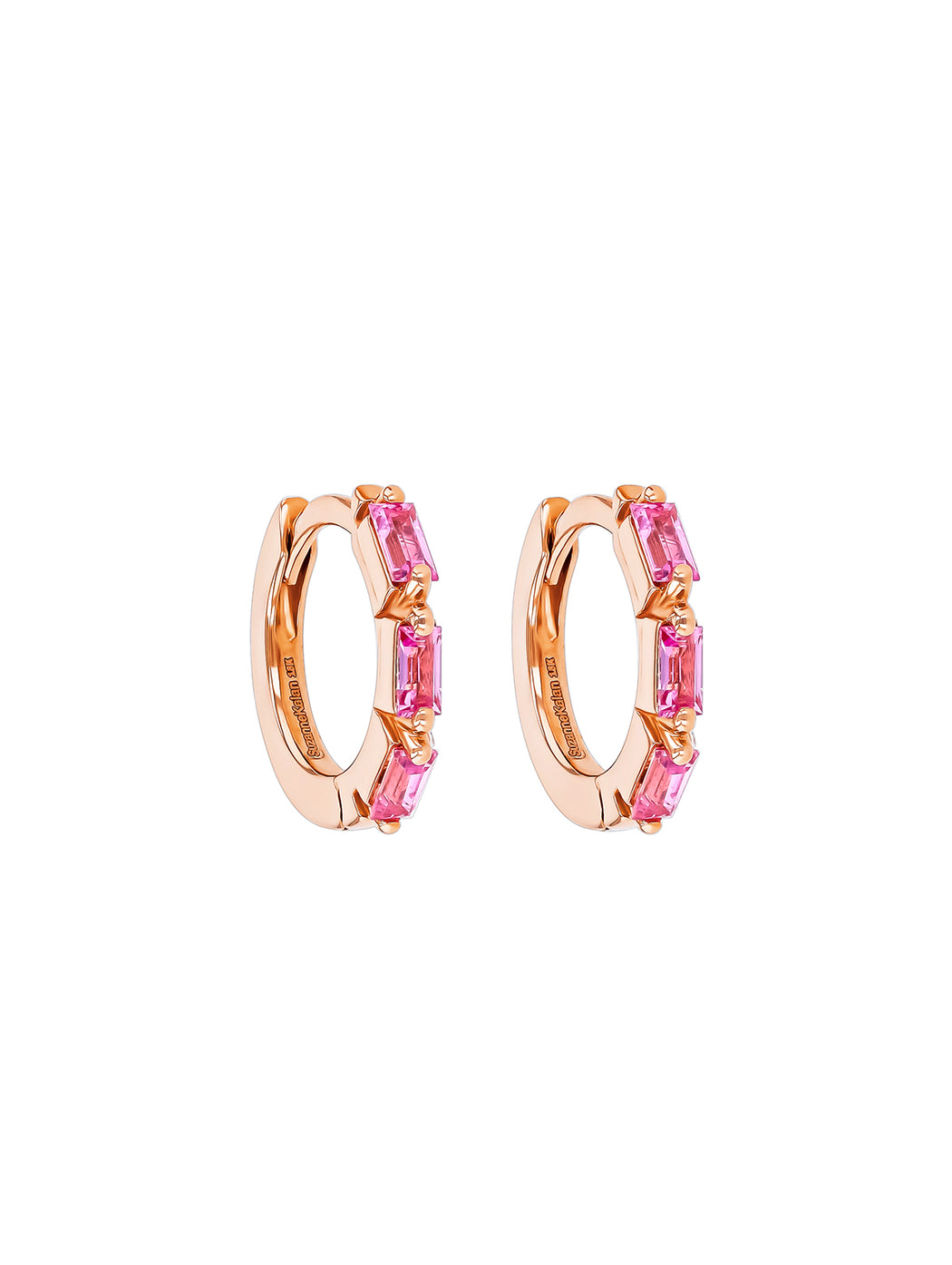 Bold Triple Sapphire Rose Gold Huggie Hoops