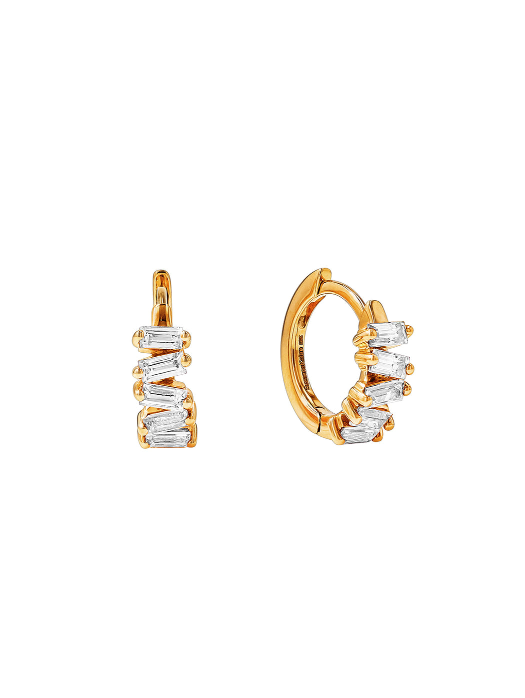 Diamond Baguette Huggie Hoop Yellow Gold Earrings