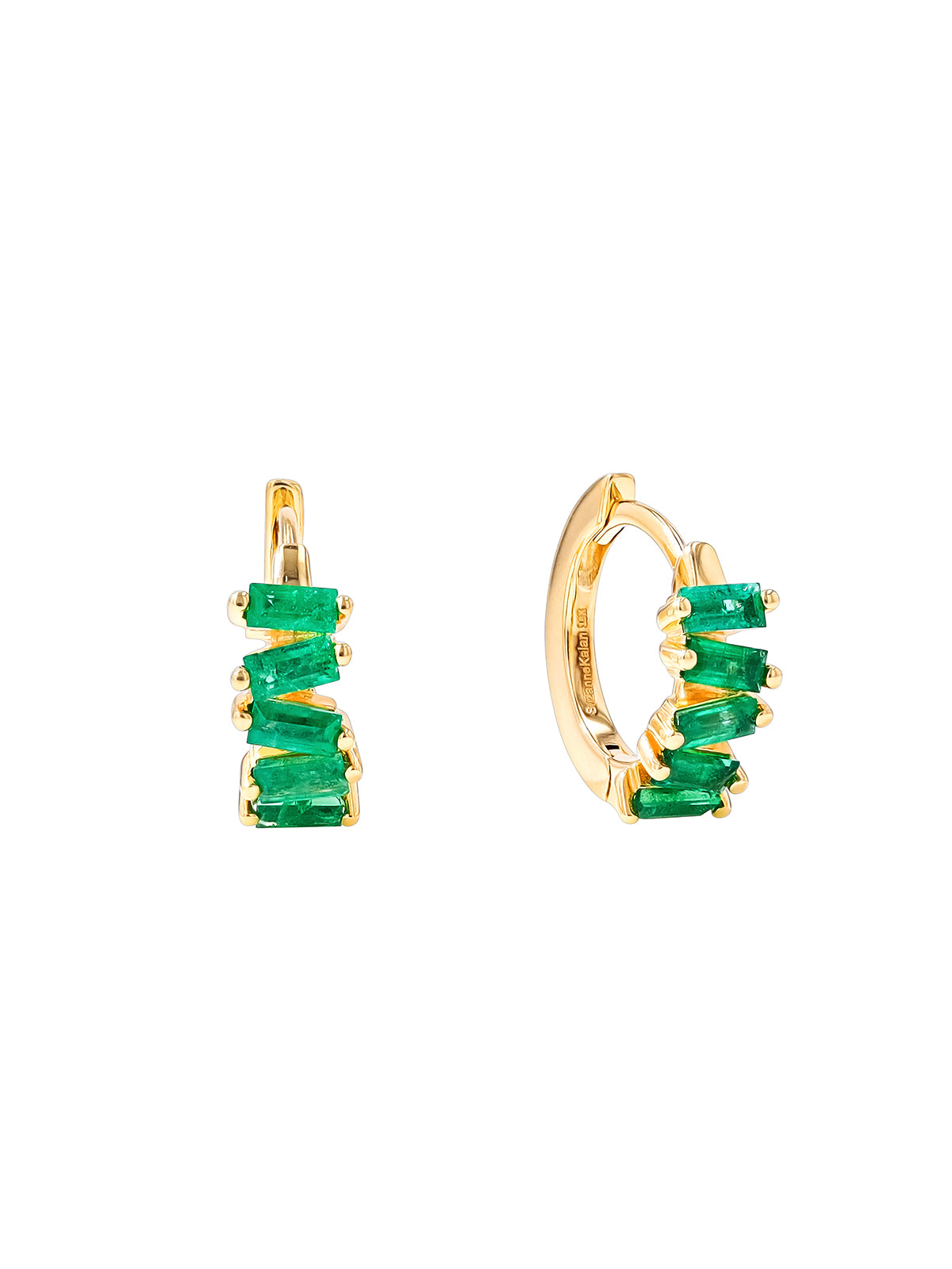 Bold Baguette Emerald Yellow Gold Huggie Hoops
