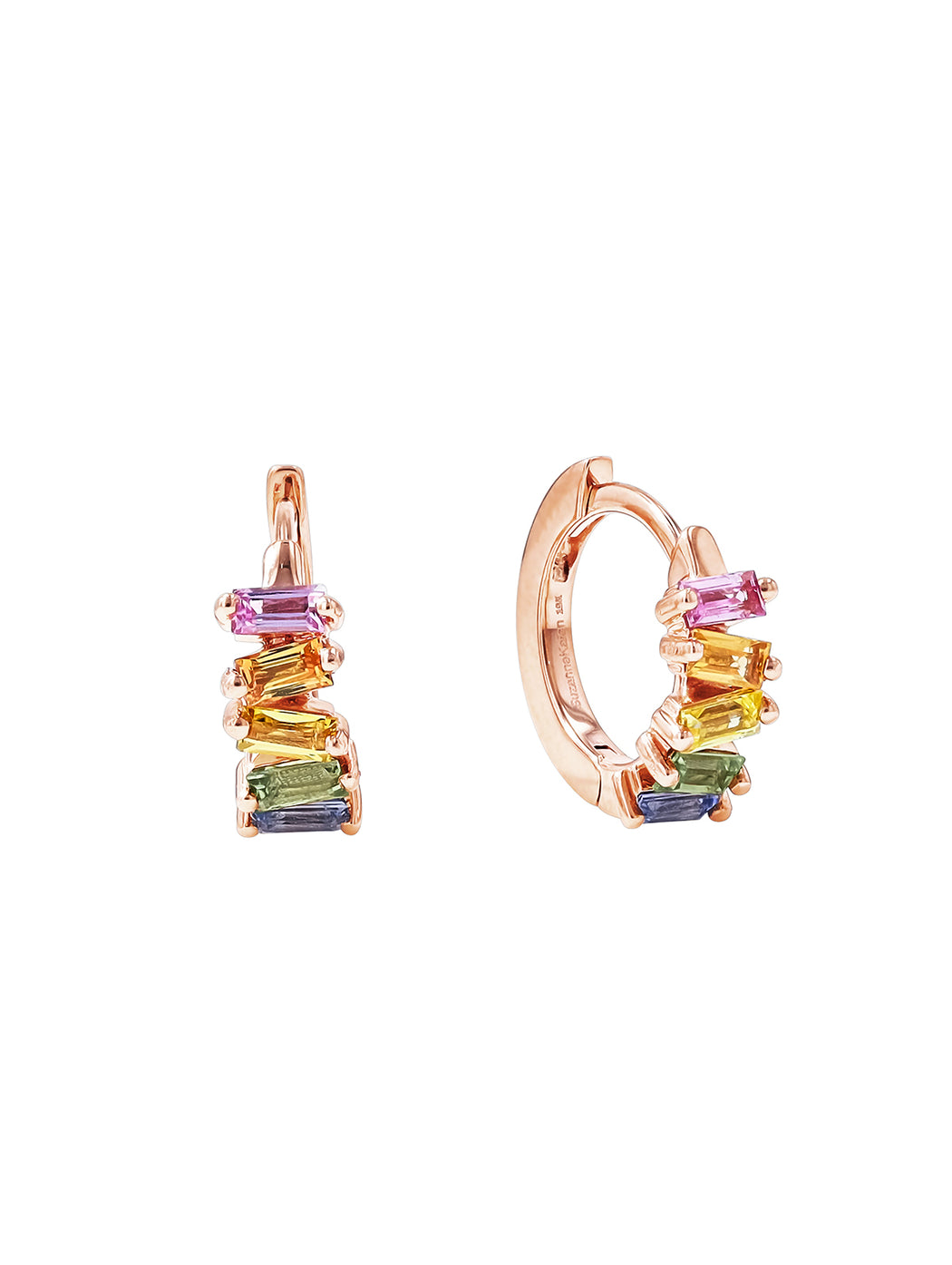 Bold Baguette Pastel Sapphire Rose Gold Huggie Hoops