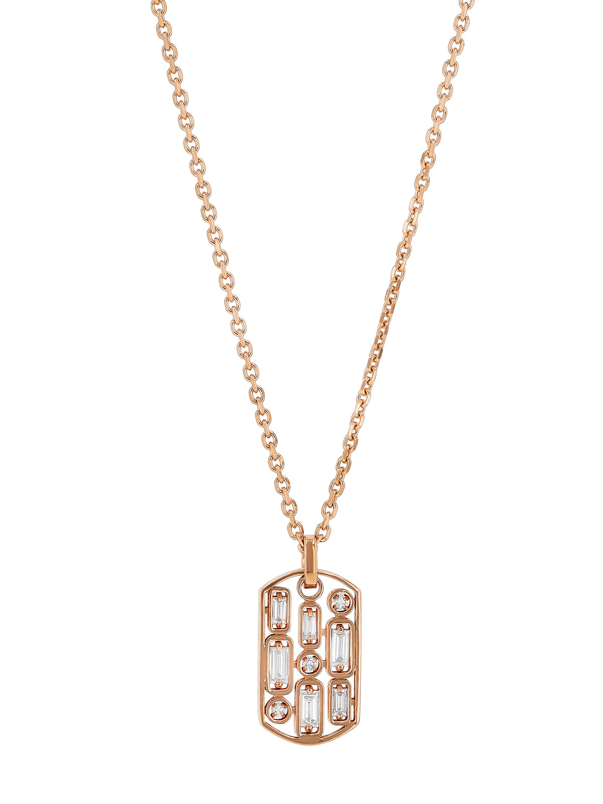 Diamond Baguette Small Dog Tag Rose Gold Necklace