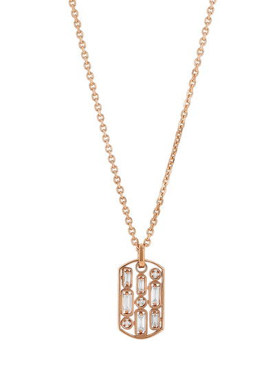 Diamond Baguette Small Dog Tag Rose Gold Necklace