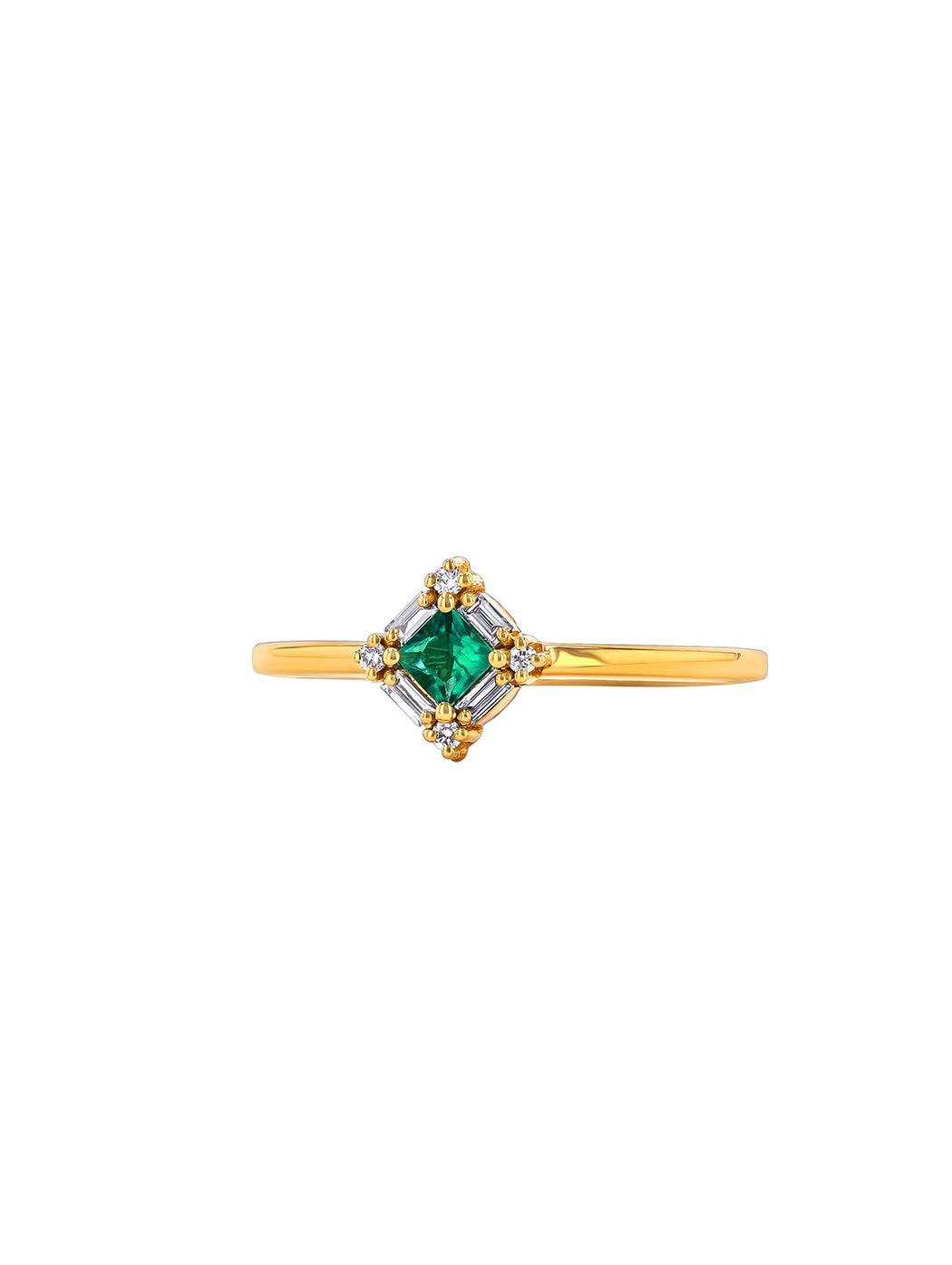 Princess Emerald Mini Square Yellow Gold Ring