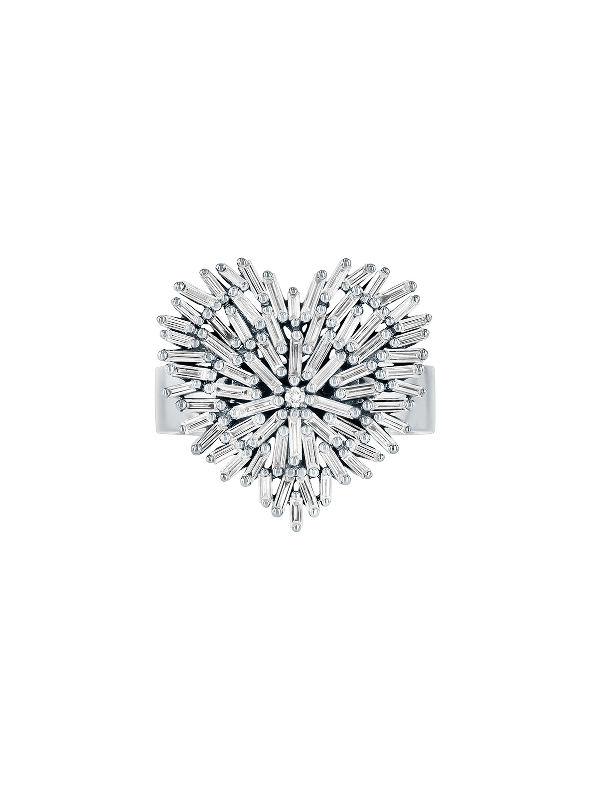 Diamond Baguette Medium Heart White Gold Ring