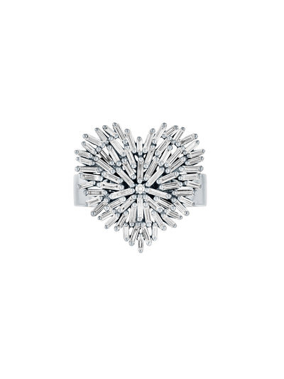 Diamond Baguette Medium Heart White Gold Ring