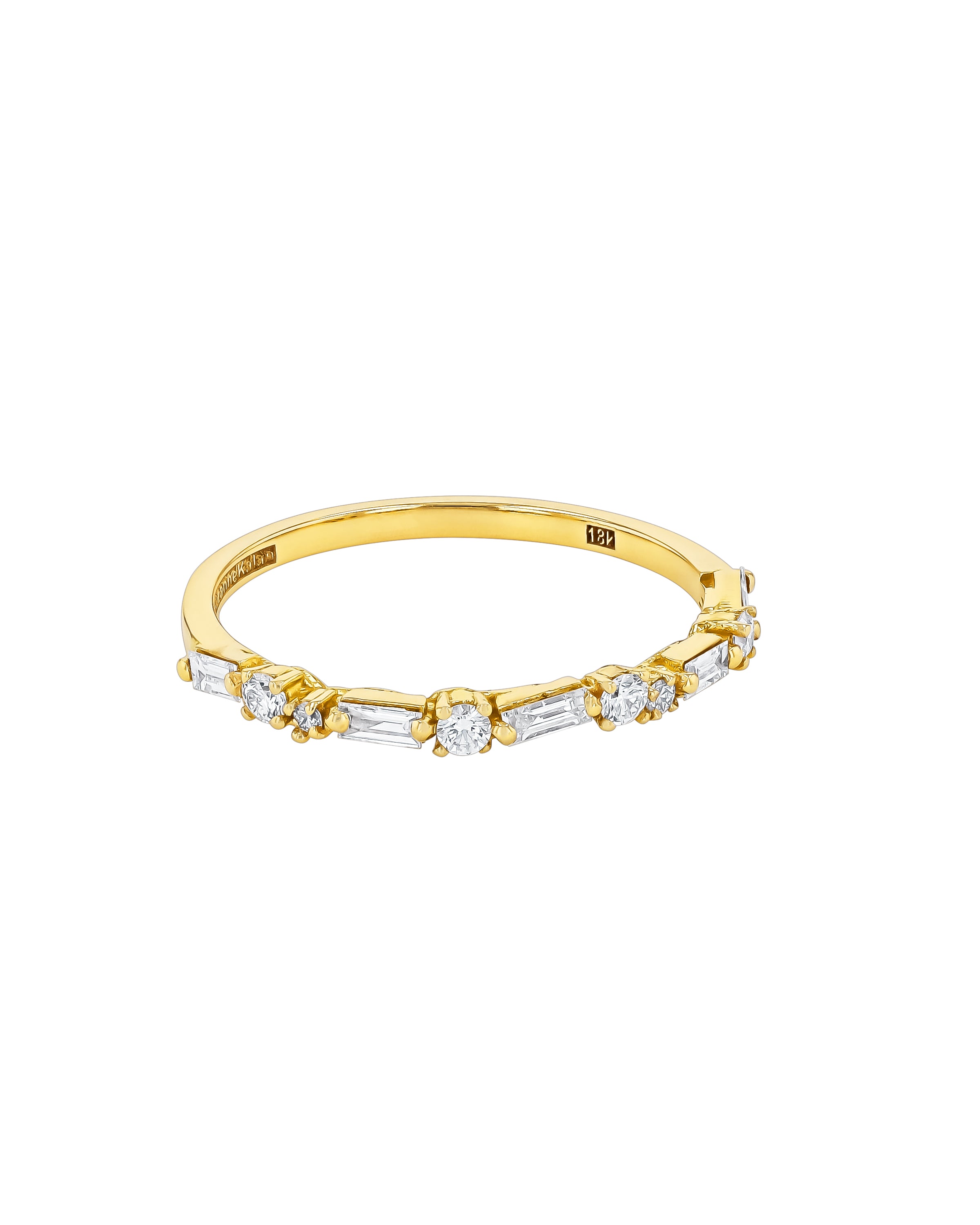 Thin Mix Diamond Yellow Gold Ring