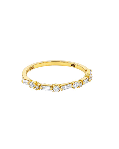 Thin Mix Diamond Yellow Gold Ring
