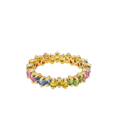 Princess Cut Pastel Sapphire Yellow Gold Eternity Ring