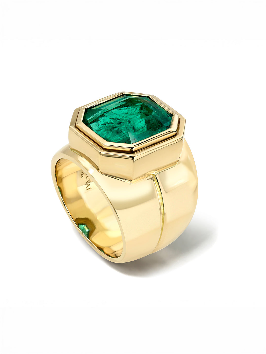 Emerald Cut Yellow Gold Bounce Cigar Band